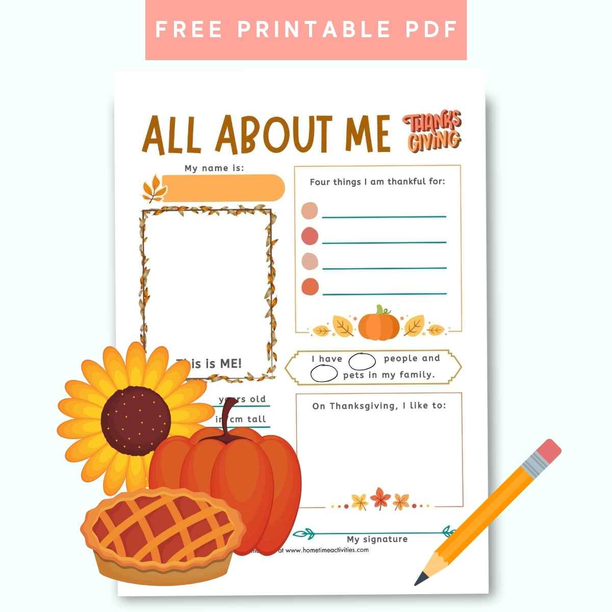 all about me - thanksgiving printable worksheet